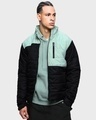 Shop Men's Black & Sage Color Block Oversized Puffer Jacket-Front