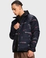 Shop Men's Black All Over Printed Oversized Puffer Jacket-Front