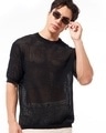 Shop Men's Black Oversized Flatknit T-shirt-Front