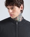 Shop Men's Black Textured Oversized Acid Wash Zipper Sweater