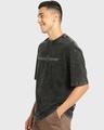 Shop Men's Black Patronum Graphic Printed Oversized Acid Wash T-shirt-Full