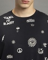 Shop Men's Black Peace Out All Over Printed Oversized T-shirt