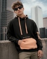 Shop Men's Black & Peach Cobbler Color Block Oversized Hoodies-Front