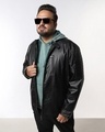 Shop Men's Black Plus Size PU Jacket-Front