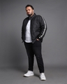 Shop Men's Black Plus Size Typography Puffer Jacket-Full