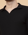 Shop Men's Black Waffle Knitted Polo T-Shirt