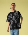 Shop Men's Black Bandana Paisley Printed Super Loose Fit T-shirt-Front