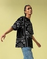 Shop Men's Black Bandana Paisley Printed Super Loose Fit T-shirt-Full