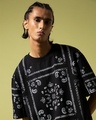 Shop Men's Black Bandana Paisley Printed Super Loose Fit T-shirt