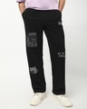 Shop Men's Black Batman Graphic Printed Oversized Track Pants-Front