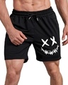 Shop Men's Black Printed Slim Fit Shorts-Front