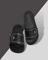 Shop Men's Black Printed Velcro Sliders-Front