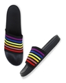 Shop Men's Black Rainbow Striped Sliders