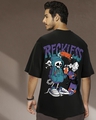 Shop Men's Black Reckless Graphic Printed Oversized T-shirt-Front