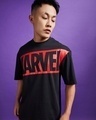 Shop Men's Black Red Marvel Oversized Typography T-shirt-Front