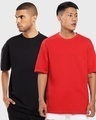 Shop Pack of 2 Men's Black & Red Oversized T-shirt-Front