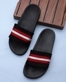 Shop Men's Black & Red Striped Lightweight Sliders-Front