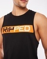 Shop Men's Black Ripped Athleisure Deep Armhole Typography Vest-Front