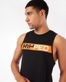 Shop Men's Black Ripped Athleisure Deep Armhole Typography Vest