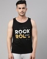 Shop Men's Black Rock And Roll Typography Vest-Front