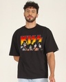 Shop Men's Black Rock Band Graphic Printed Oversized T-shirt-Front