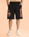 Shop Men's Black Rose Graphic Printed Relaxed Fit Shorts-Front