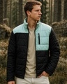 Shop Men's Black & Sage Color Block Oversized Puffer Jacket-Front