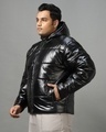 Shop Men's Black Shine Graphic Printed Oversized Plus Size Puffer Jacket-Design
