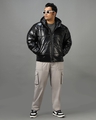 Shop Men's Black Shine Graphic Printed Oversized Plus Size Puffer Jacket-Full