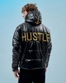 Shop Men's Black Shine Hustle Typography Oversized Jacket-Front