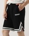 Shop Men's Black Typography Side Vent Oversized Shorts-Front