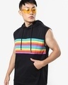 Shop Men's Black Multicolor Striped Hooded Vest-Front