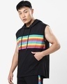 Shop Men's Black Multicolor Striped Hooded Vest-Design