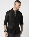 Shop Men's Black Slim Fit Crochet Shirt-Front