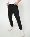 Shop Men's Black Snap Pocket Cargo Jogger Pants-Front