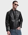 Shop Men's Black PU Jacket-Front