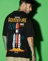 Shop Men's Black Space Adventure Graphic Printed Oversized T-shirt-Front