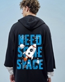 Shop Men's Black Space Graphic Printed Super Loose Fit Hoodies-Front