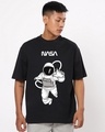 Shop Men's Black Spaced NASA Graphic Printed Oversized T-shirt-Front