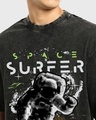 Shop Men's Black Space Surfer Graphic Printed Oversized Acid Wash T-shirt