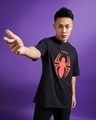 Shop Men's Black Spider Man Chest Printed Oversized Fit T-shirt-Front