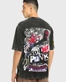 Shop Men's Black Spider Punk Graphic Printed Oversized Acid Wash T-shirt-Front