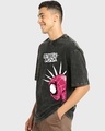 Shop Men's Black Spider Punk Graphic Printed Oversized Acid Wash T-shirt-Full