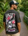 Shop Men's Black Spider Punk Graphic Printed Oversized Acid Wash T-shirt-Front
