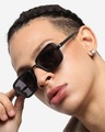Shop Men's Black Square Polarised Lens Sunglasses-Front