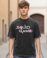 Shop Men's Black Squid Game Graphic Printed Oversized Acid Wash T-shirt-Front