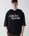 Shop Men's Black Squid Game Graphic Printed Oversized Hoodie T-shirt-Front