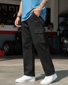 Shop Men's Black Straight Fit Cargo Pants-Front
