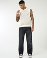 Shop Men's Black Applique Straight Fit Washed Mid-Rise Jeans-Full