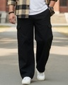 Shop Men's Black Straight Fit Plus Size Cargo Jeans-Front